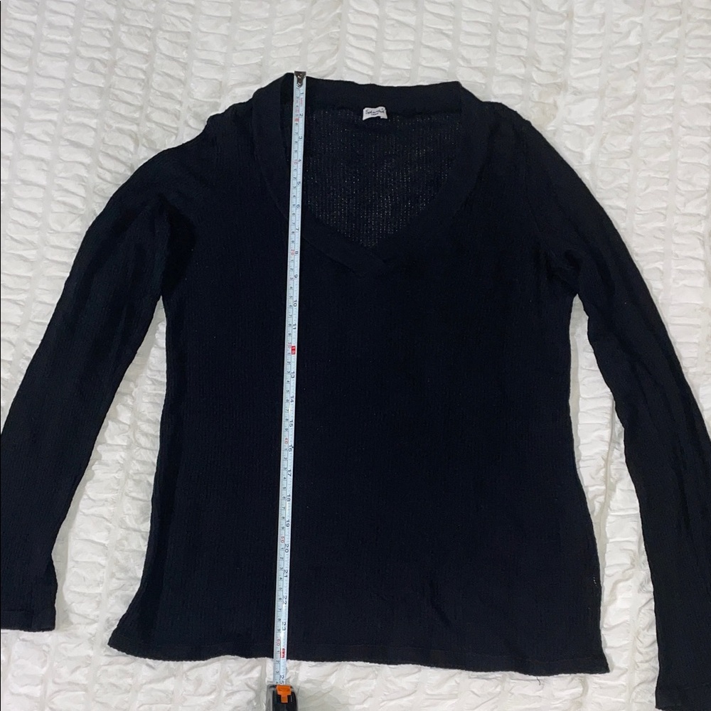 🌟Splendid Lightweight Waffle Black Long Sleeve V-Neck